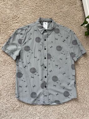 STAR WARS BUTTON UP BLOUSE GRAY BLACK SIZE XS DEATH STAR TIE FIGHTER